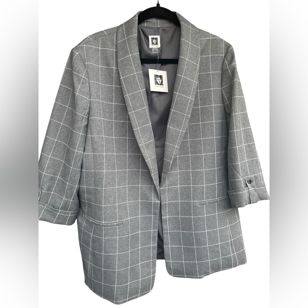 ANNE KLEIN Oversized Plaid Blazer Gray Plaid‎ Stylish Casual
